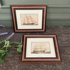 Vintage Clipper Ship Prints Framed Small Wood Frames For Gallery Wall Art
