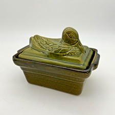 Vintage French Duck Terrine Green 18cm X 11cm France Stork Mark Cottagecore