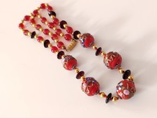Vintage Red Wedding Cake Lampwork Beads Beaded Necklace