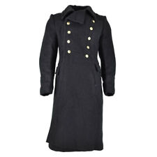 Black Wool Great Coat Navy Winter Trench Naval Military Full Length Mens UK