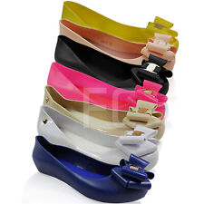 Ladies Womens Peep Toe Pumps Ballerina Jelly Bow Dolly Summer Shoes Size Wedge 