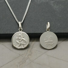 925 Sterling Silver Small 12mm St Christopher Double Sided Medal Pendant & Chain