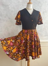Vintage 1970s CANDA COURTELLE Brown Orange Retro Flower Power GoGo Mini Dress 10