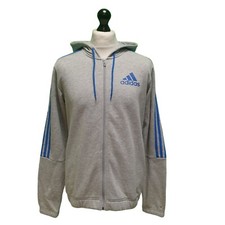 Adidas Grey Zipped Drawstring Sweatshirt Hoodie UK Men's M K302