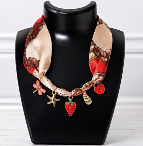Fabric scarf necklace - necklace,, beaded