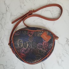 ALV By Alviero Martini Cross Body Handbag Bag Passport Print Heart Shaped Black