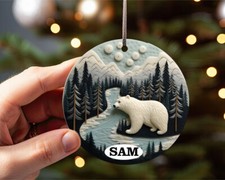 Personalised Polar Bear Bauble Ornament Christmas Eve Party Tree Decoration