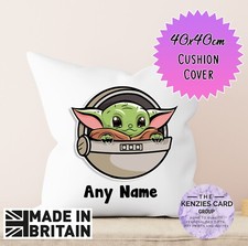 Personalised Baby Yoda Grogu Mandalorian Star War Any Name Cushion Cover 40cm v3