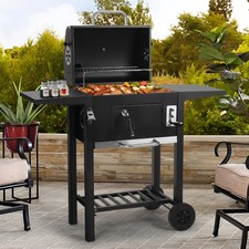 XL Outdoor Smoker Barbecue Charcoal BBQ Grill Portable Garden Cooking Trolley UK