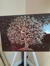 Silver Sparkling Tree Of Life Wall Hanging Canvas Embellished With Crystals