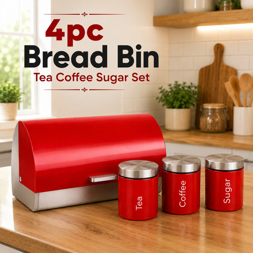 Ruby red 4pc bread bin - red,
