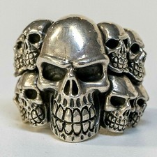 Skull Cluster Ring 925 silver Metal Biker Gothic Punk Goth sizes P -  Z +