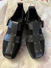 NEW MCQ ALEXANDER MCQUEEN BLACK LEATHER BONDAGE PLATFORM FLAT SHOES,UK6/39