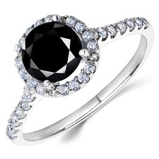 14K White Gold Black CZ Halo