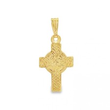9ct Yellow Gold Patterned Celtic Cross Pendant - 31x18x2mm -5.0g