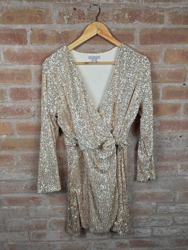 Gold sequin wrap dress uk - sequin,