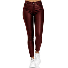 Women Ladies Wet Look Leather Skinny High Waist Pants Leggings Stretch Trousers