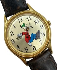 Disney Lorus Goofy Watch Moving Hands Backwards Numbers New Battery Gold Dial