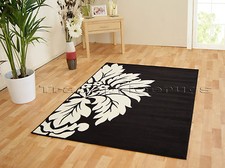 MED - EXTRA LARGE BLACK NEXT TO CREAM WHITE  FLOWER PETAL NON-SHEDDING PILE RUG