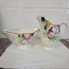Vintage Price Kensington Lustre Ware Sugar Bowl & Cream Jug Floral Decoration 