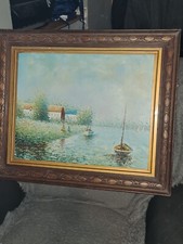 P. NELSON Vintage painting Abstract Boats by