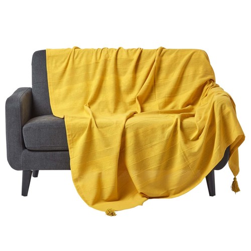 Yellow rajput ribbed throw - rajput,