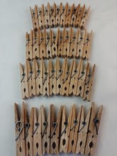 Vintage Wooden Clothes Pegs 39 Old Metal Spring  Wood Nip Pegs Prop Display