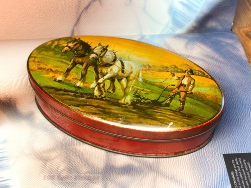 Horses pulling plough red - horses,