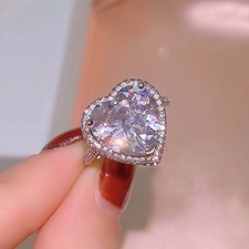 Delicate Heart Stone Adjustable 925 Sterling Silver Ring Women Jewellery Gift UK