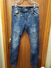 AHP Another Hype Piece Men's Jeans 36x32 Blue Denim, Wash, Dots,Men's Clothing 