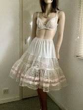 Vtg 1950s White & Pink Nylon Multi Layered  Rockabilly Half Slip Petticoat