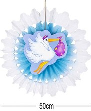 Stork with Baby Boy Paper Fan