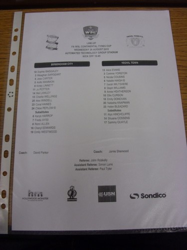 2015 teamsheet - 26/08/2015,