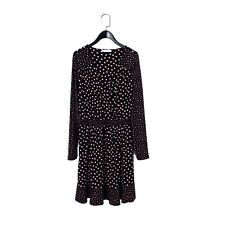 Oasis Black Pink White Heart Print Wrap Front Slinky Fit & Flare Dress - Size M