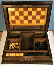 Antique Victorian Games Compendium with Chess Set. King 50mm