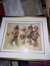 LEIGHTON -JONES "THE MINSTRELS" Double Signed Art Print Children Framed 24"x30"