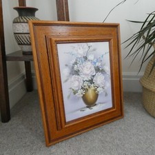 Vintage Pastel Floral Still Life Oil Painting Impasto Wooden Deep Ornate Frame