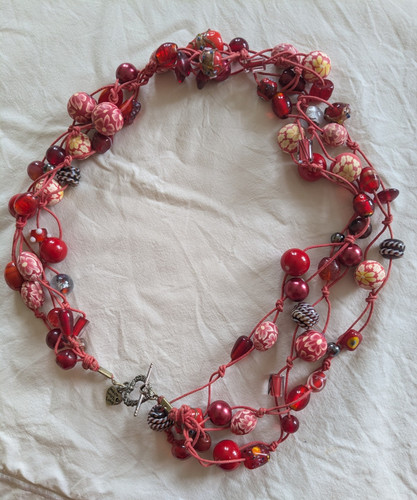 Red pink multi strand beaded - &, multi-strand