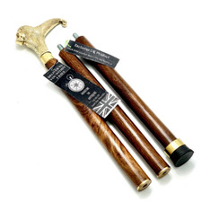 Gold Lion Handle Foldable Black Wooden Walking Stick | All Sizes | Men & Women