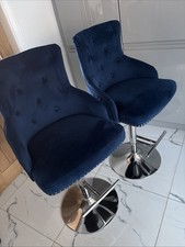 X2 Navy Lion Knocker Bar Stools with Chrome Legs