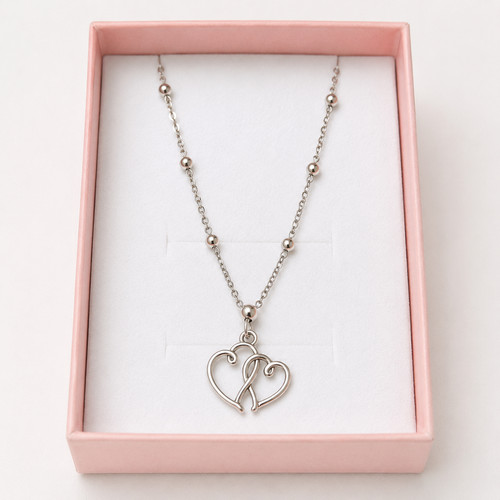 Silver double heart pendant - silver,