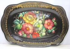 East Europe Hand Painted Tole Tray Signed,Heavy Gauge Excellent Condit 28cm/11"