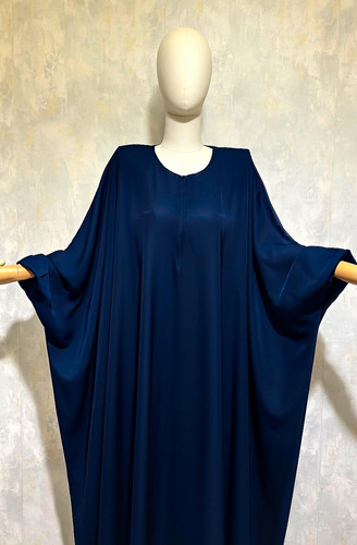 Batwing abaya with zip blue - with,