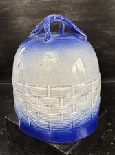 Spectacular Vintage Enormous Cheese Dome Blue & White Basket Weave 10” H X 8” W