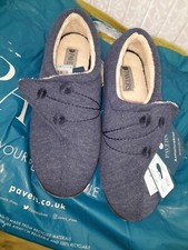 BNWT PAVERS blue fur lined embroidered memory foam slippers - size 8 rrp £37.99