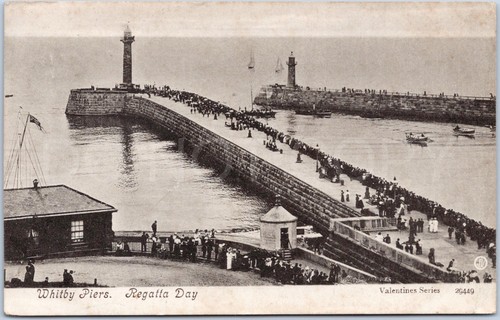 Whitby pier 1907 vtg postcard - 1907,