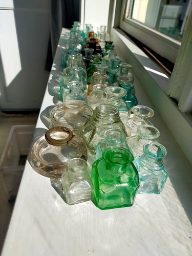 Antique glass ink bottles - glass,