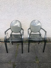 Pair of Ghost Chairs - Plastic Vanity Dressing Table Armchair - Smoke Grey