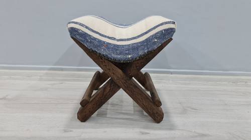 Wooden stool blue chair - wooden, stool,