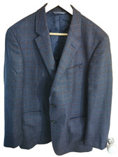 Tommy Hilfiger Blazer Jacket Mens 50 (41") Blue/Grey Check 100% Wool Part Lined